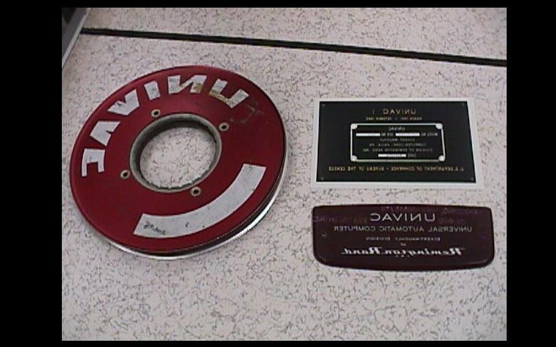 Chinitz UNIVAC Collection | Image of the first UNIVAC I sold, UNIVAC plaque and UNIVAC magnetic tape. (Donated by Paul Chinitz to the Jean JENNINGS Bartik Computing Musem)