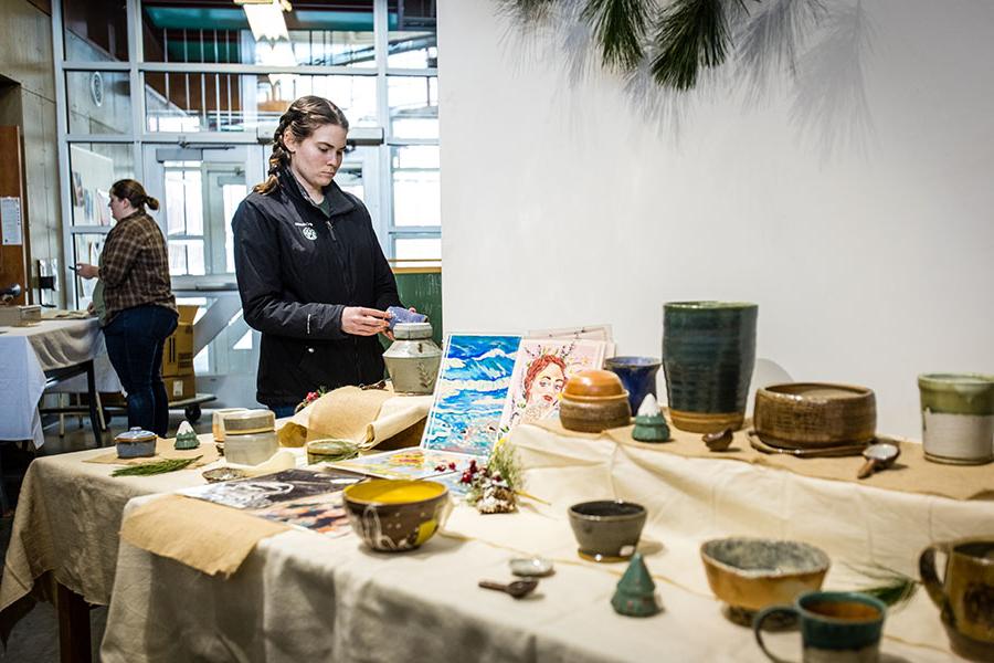 Northwest's annual winter art show and sale in the Fire Arts Building offers handmade gifts and promotes the work of student artists. (Photo by Lauren Adams/Northwest Missouri State University)